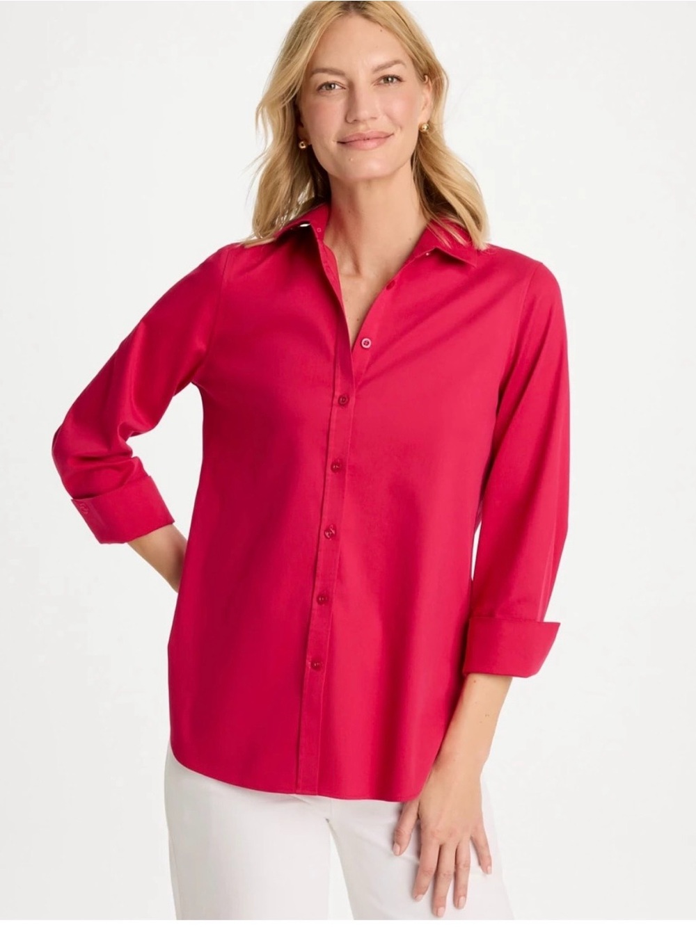 Chico's Pink Non-Iron Stretch Button-Down, Size 12